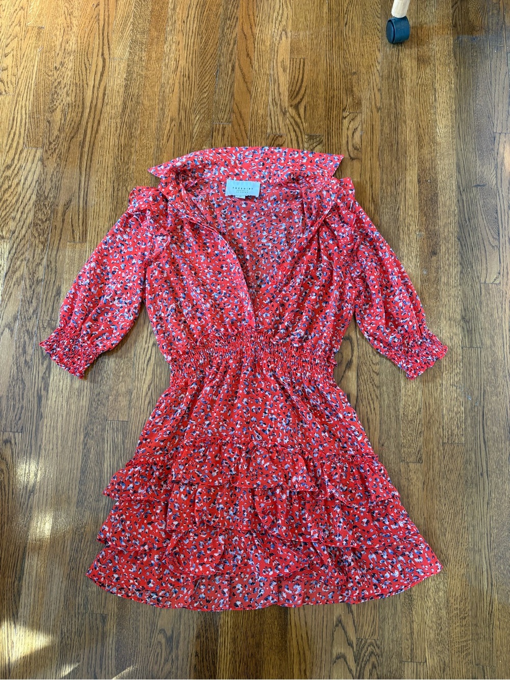 The Shirt by Rochelle Behrens Red Floral Tiered Ruffle Dress